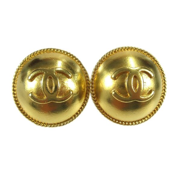 Chanel Button Earrings Clip-On Gold 95P - Picture 1 of 4